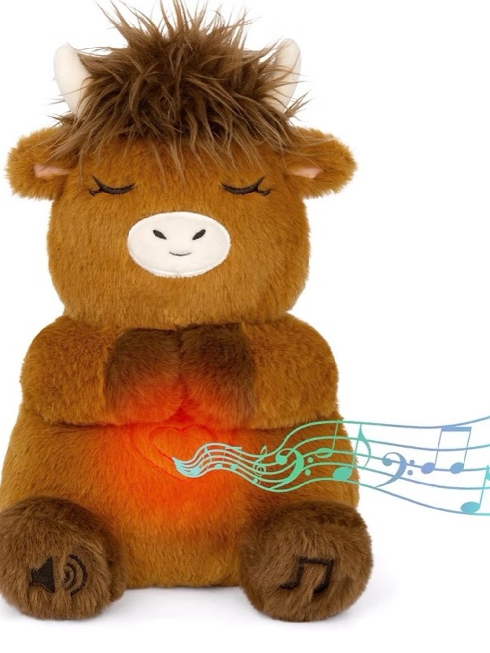 Plush Musical Brown Highland Cow Kids Toy with Light-Up Heart (Beathable)